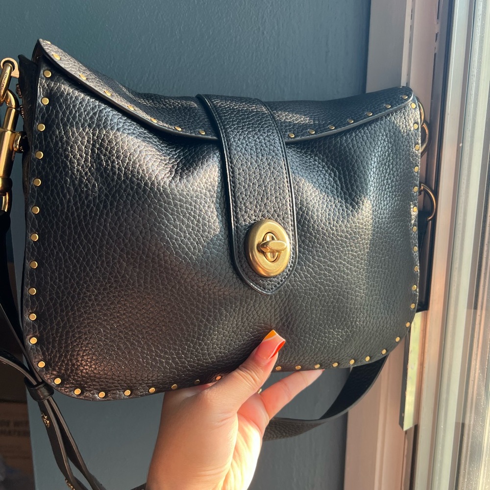 1941 Coach Page 27 Crossbody Rivets Handbag Black Leather Style 31929